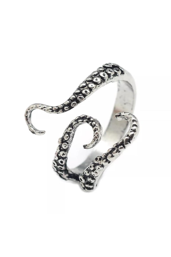 Alloy Cuff Finger Ring Squid Antique Silver Size 8 Adjustable 18Mm P415