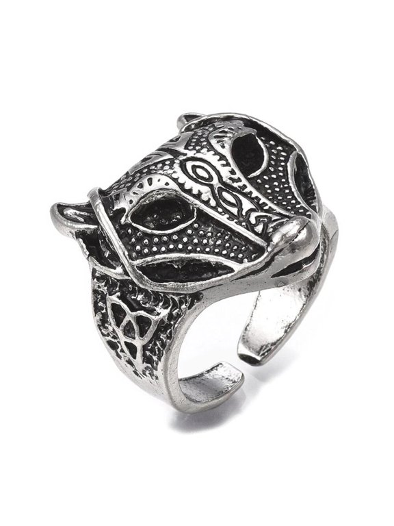 Cuff Finger Textured Ring Wide Ring Fox Antique Silver Adjustable Statement P447