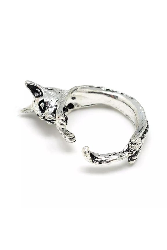 Alloy Cuff Finger Ring Wolf Adjustable Antique Silver Size 7 Adjustabl 17Mm P426