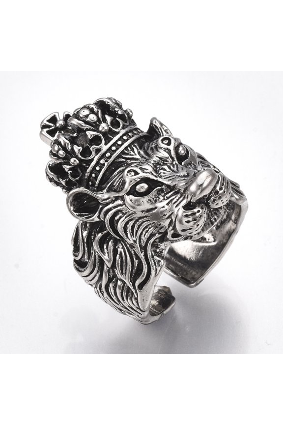 Alloy Cuff Finger Rings Wide Band Rings Lion Silver Size 9 19mm