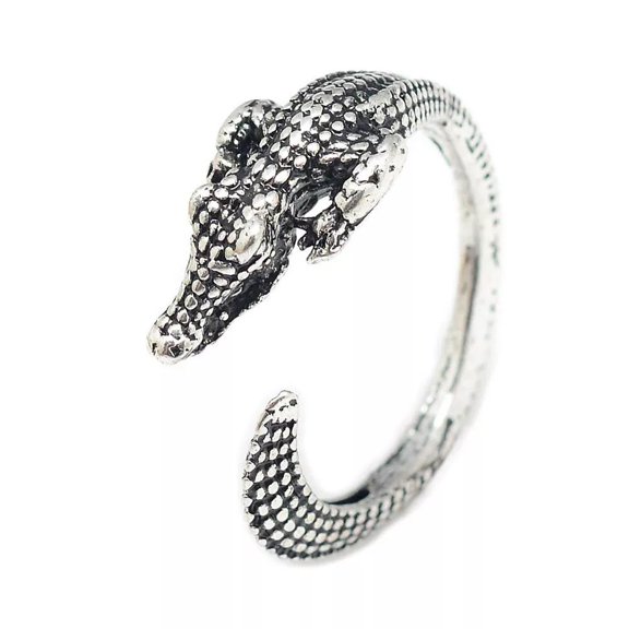 Alloy Cuff Ring Crocodile Adjustable Antique Silver Size 8 Adjustable 18Mm P421