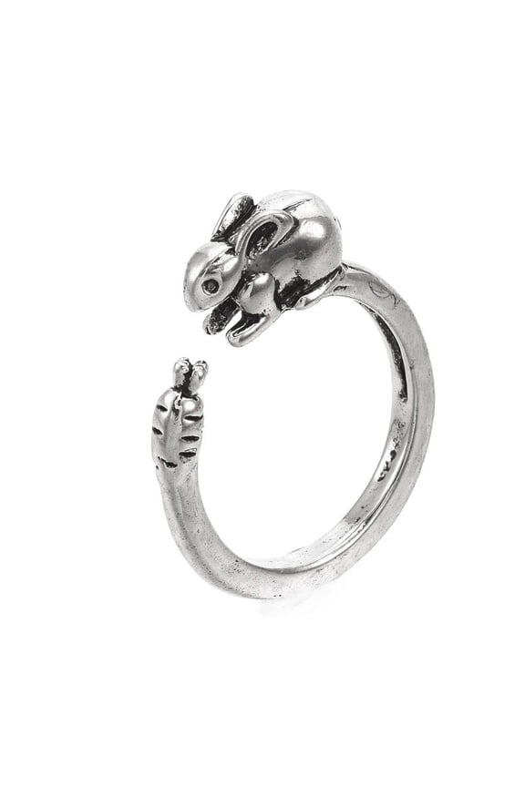 Alloy Cuff Ring Rabbit Bunny Carrot Antique Silver Size 6 Adjustable 16.5Mm P460