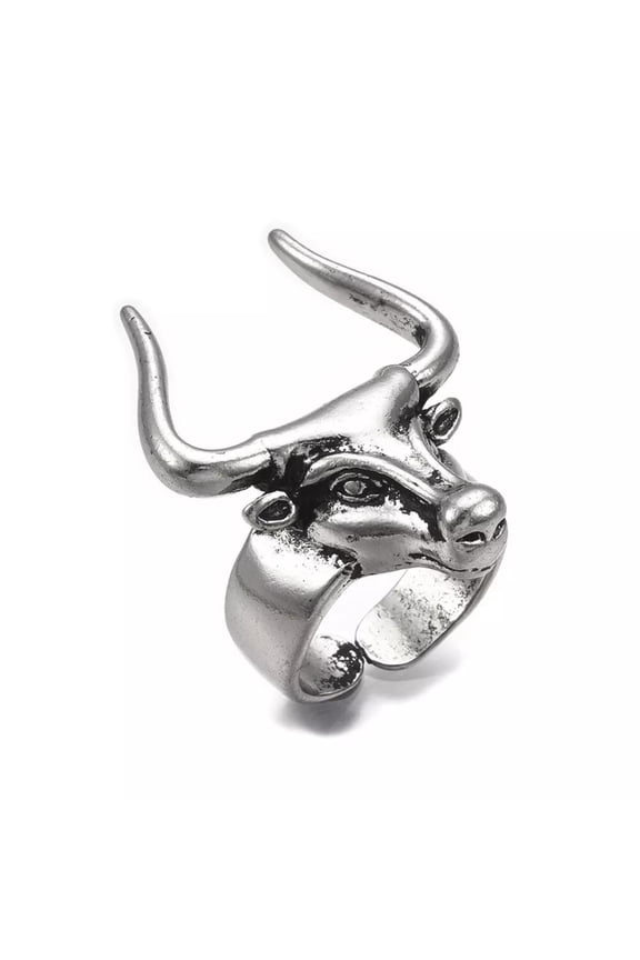 Alloy Cuff Ring Wide B Ring Bull Antique Silver Size 9 Adjustable 19.5Mm P449