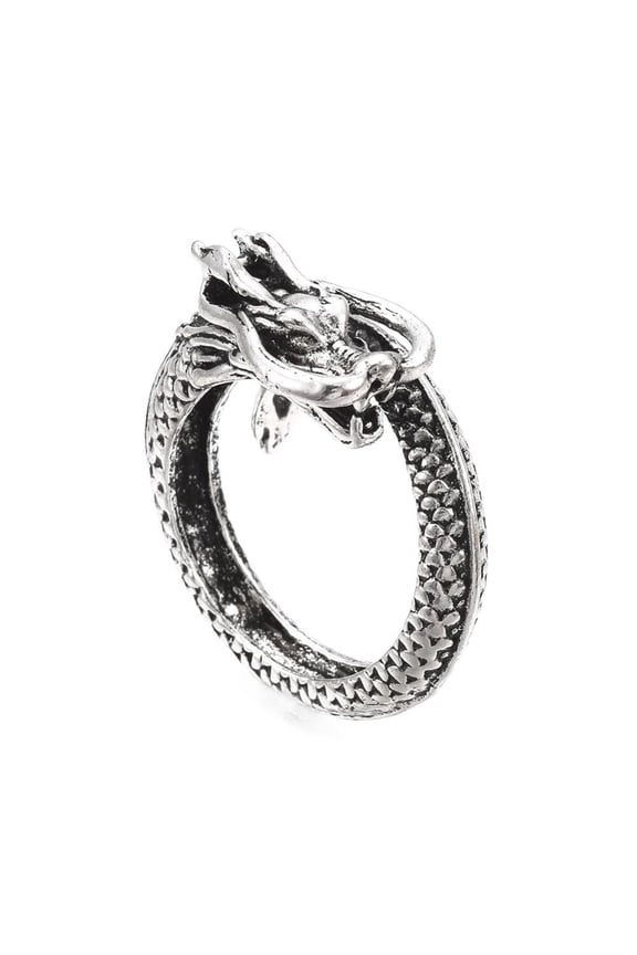 Alloy Cuff Ring Wide B Ring Dragon Antique Silver Size 9 Adjustable 19.5Mm P451