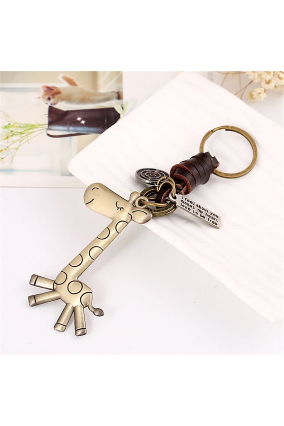 Alloy Cute Giraffe Vintage Woven Leather Keychain Key Jewelry, Usupdd 2025 Alloy Cute Giraffe Vintage Woven