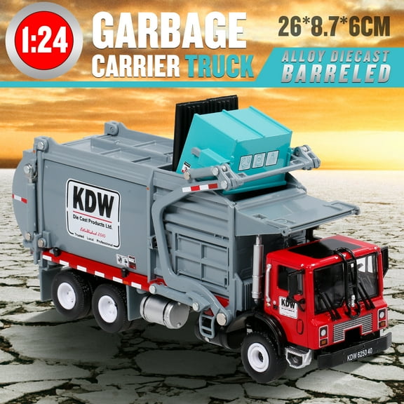 Alloy Diecast Barreled Garbage Carrier Truck 1:24 Waste Material Transporter Vehicle Mod Collector Hobby Toys