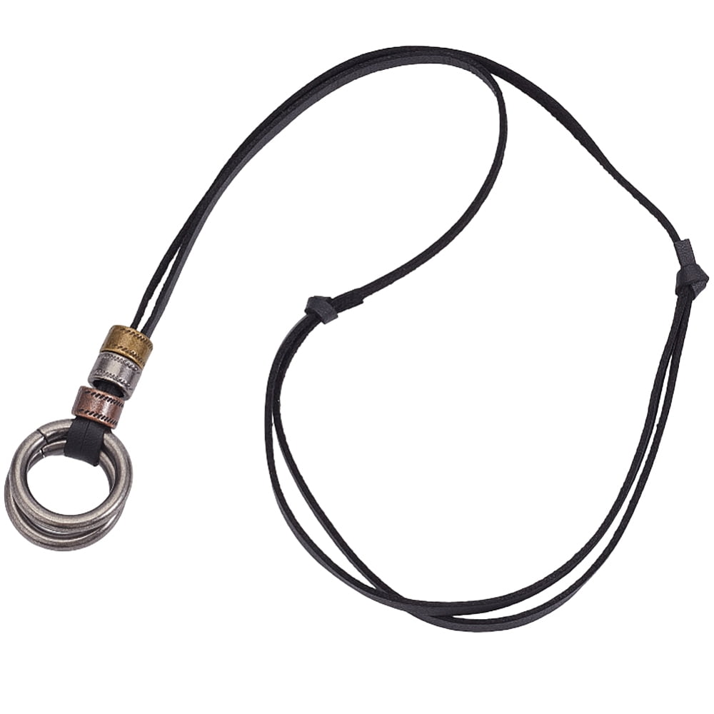 Alloy Double Ring Pendant Black PU Leather Adjustable Choker Necklaces ...