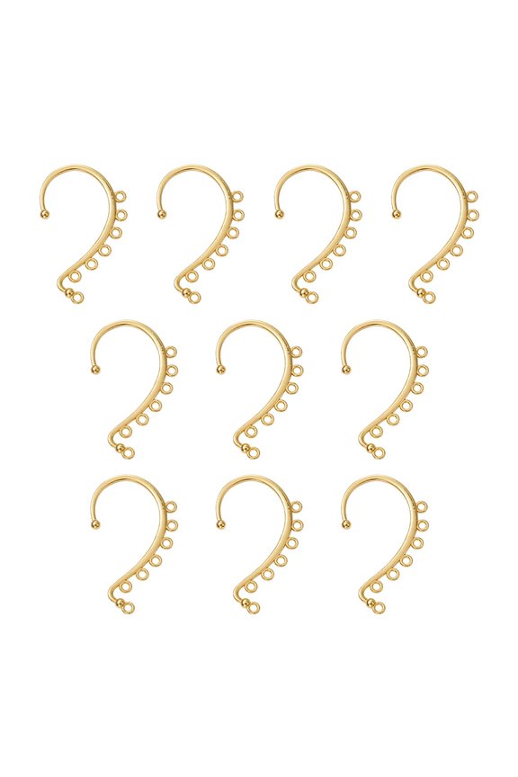 Alloy Ear Cuff Findings with 7 Loops Ear Wrap Earring Hooks for Non Piercing Earring Making Golden 58x35x2mm Hole: 2.5mm 10pc
