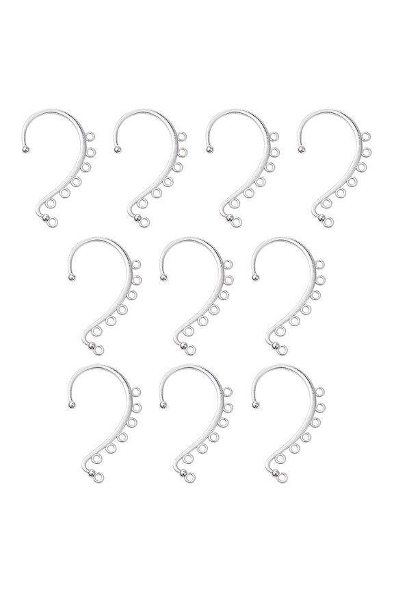 Alloy Ear Cuff Findings with 7 Loops Ear Wrap Earring Hooks for Non Piercing Earring Making Silver 58x35x2mm Hole: 2.5mm
