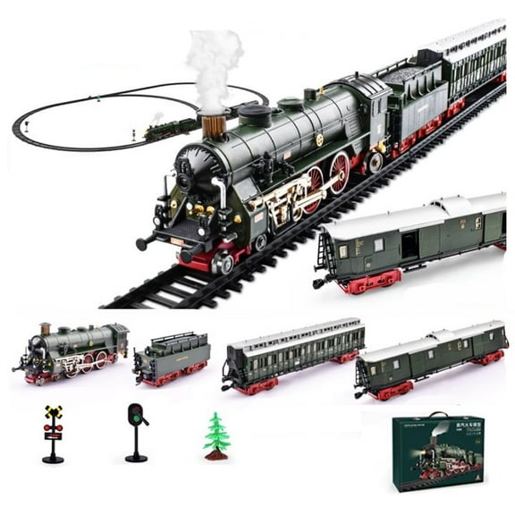 Alloy Electric Steam Train Set Model with Carriage and Long Track & Lights and Sound Effects, Collectible Model & Gift for Adults (Electric Version)