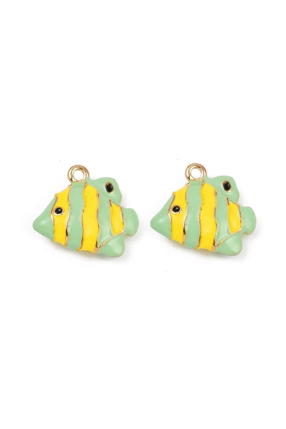 Alloy Enamel Animal Cartoon Pendants Light golden Fish 14x15.5x5mm Hole: 1.4mm