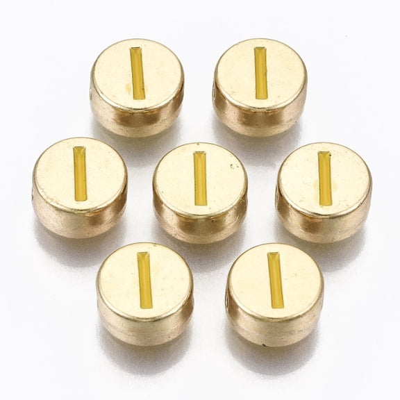 Alloy Enamel Beads Cadmium Free Lead Free Flat Round with Initial Letters Light golden golden Letter.I 8x4mm Hole: 1.5mm