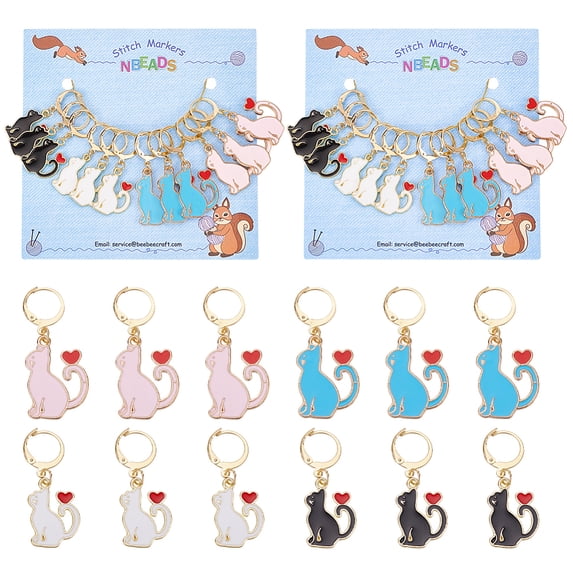 Alloy Enamel Cat Charm Locking Stitch Markers Golden Tone 304 Stainless Steel Lobster Claw Clasp Locking Stitch Marker Mixed Color 3.7-4.1cm