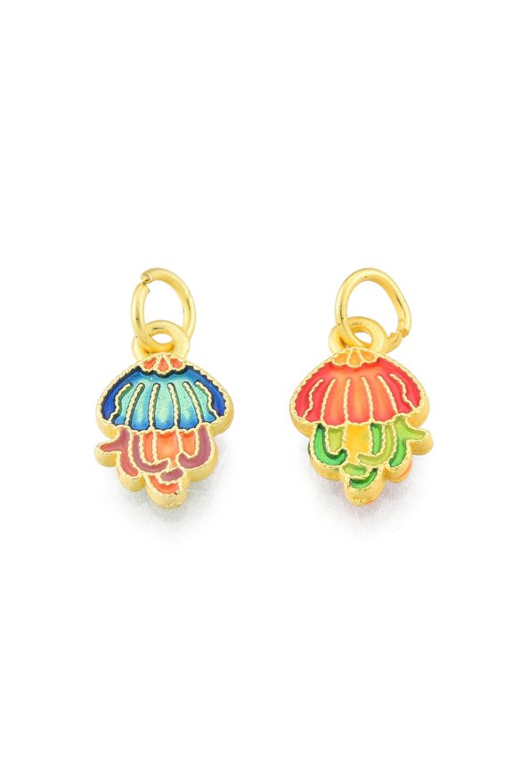 Alloy Enamel Charm with Jump Rings Matte golden color Jellyfish Colorful 12.5x8x1.7mm Hole: 3.6mm