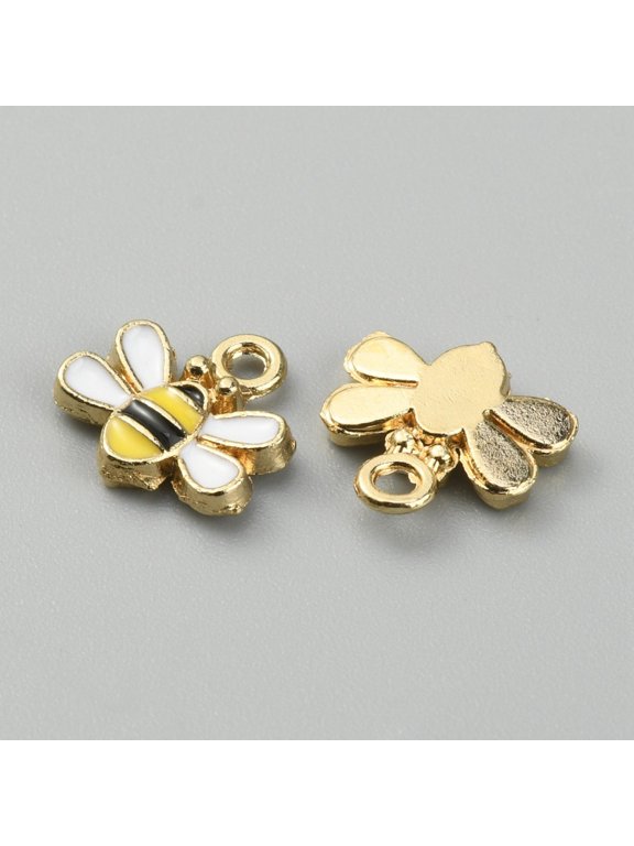 Alloy Enamel Charms Bees Charms Golden Gold 10x10.5x2mm Hole: 1.4mm