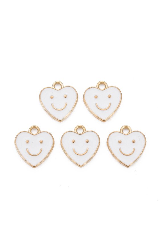 Alloy Enamel Charms Cadmium Free & Lead Free Light Gold Heart with Smile White 13x12x1.5mm Hole: 1.6mm