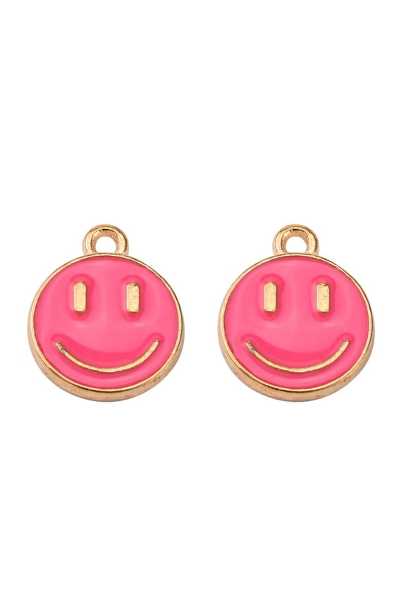 Alloy Enamel Charms Cadmium Free & Lead Free Smiling Face Light golden Hot Pink 14.5x12x1.5mm Hole: 1.5mm