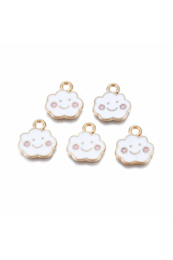 Alloy Enamel Charms Cloud with Face Light Gold White 13x12x1mm Hole: 1.8mm
