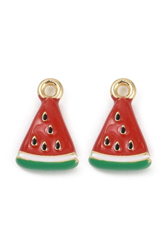 Alloy Enamel Charms Golden Watermelon 15x10x3.8mm Hole: 1.6mm