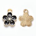 thumbnail image 1 of Alloy Enamel Charms Plum Blossom Flower Light golden Black 14.5x12x1.5mm Hole: 2mm, 1 of 2