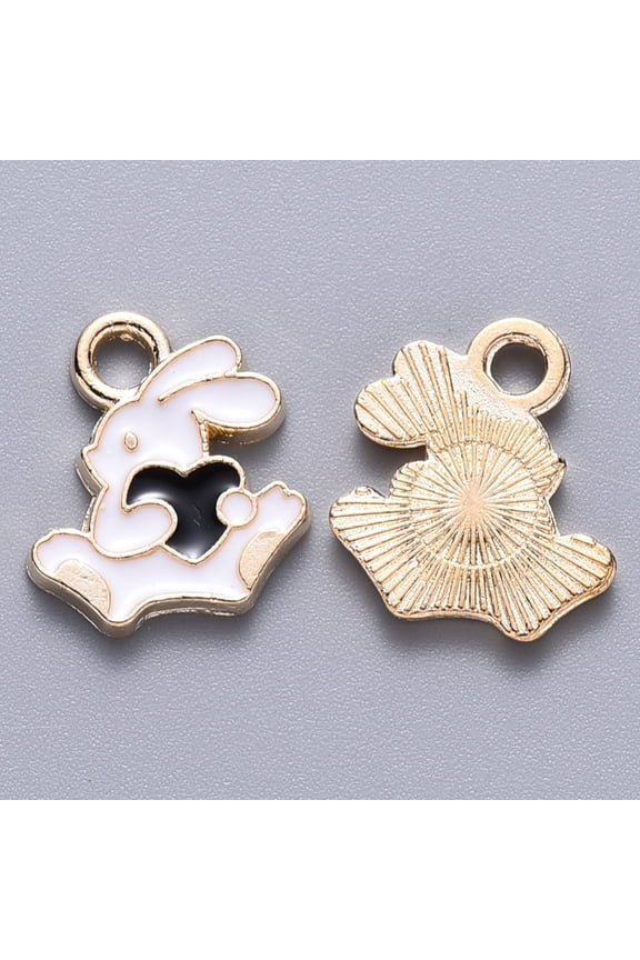 Alloy Enamel Charms Rabbit with Heart Light Gold Black 13.5x12x1.5mm Hole: 2mm