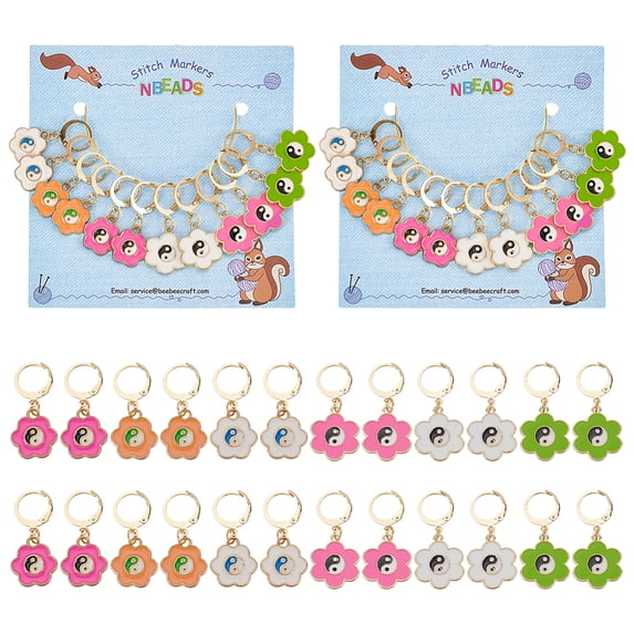 Alloy Enamel Flower with Yin Yang Charm Locking Stitch Markers Golden Tone Stainless Steel Lobster Claw Clasp Locking Stitch Marker Mixed Color 3.1cm
