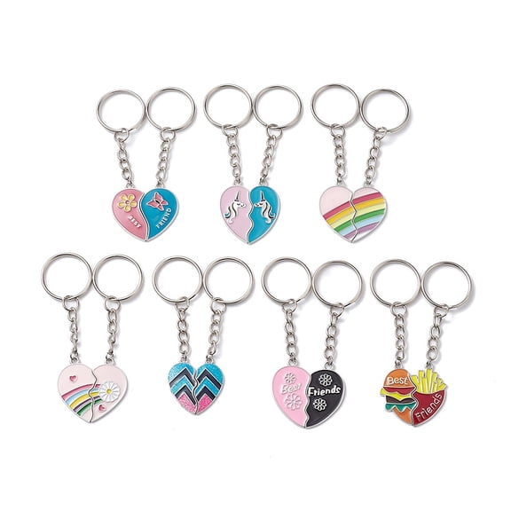 Alloy Enamel Keychain Heart Mixed Color 8.3~8.5cm 7pair/set