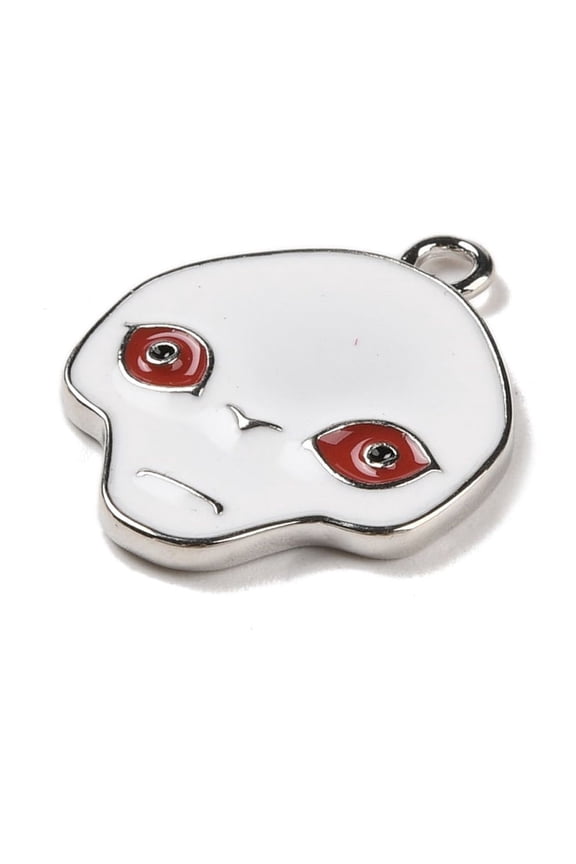 Alloy Enamel Pendants Alien Charm Platinum White 25~25.5x18~20x2.5mm Hole: 2mm