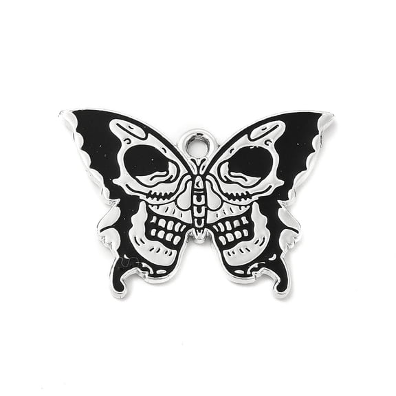 Alloy Enamel Pendants Butterfly with Charm Platinum Black 20x27.5x1mm Hole: 1.8mm
