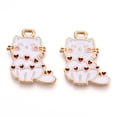 thumbnail image 1 of Alloy Enamel Pendants Cadmium Free & Lead Free Light golden Cat with Heart Charm White 19.5x17.5x1.5mm Hole: 1.6mm, 1 of 3