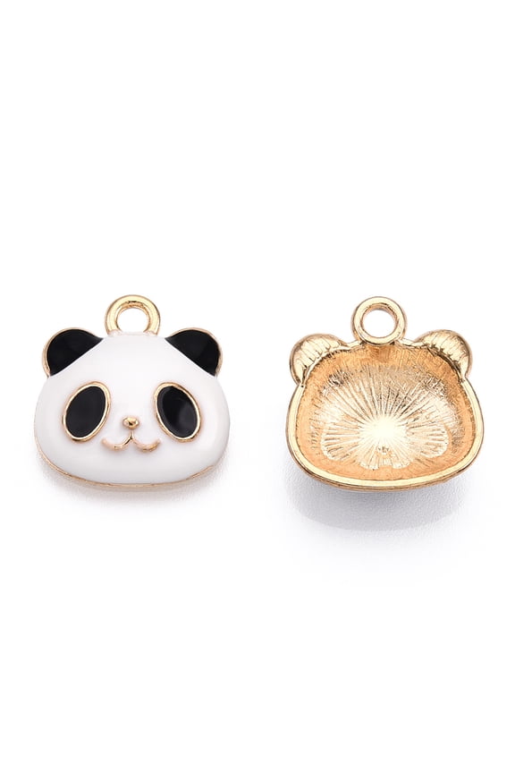 Alloy Enamel Pendants Cadmium Free & Lead Free Light golden Panda Black 17.5x17x6mm Hole: 1.6mm