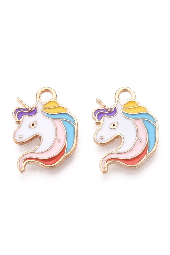 Alloy Enamel Pendants Cadmium Free & Lead Free Light golden Unicorn Colorful 18x13x1.5mm Hole: 1.5mm