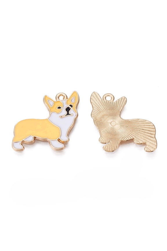Alloy Enamel Pendants Cadmium Free & Lead Free Light golden Welsh Corgi Lemon Chiffon 23x24.5x1mm Hole: 1.6mm
