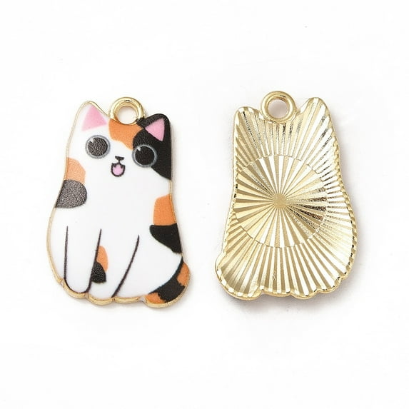 Alloy Enamel Pendants Cadmium Free & Nickel Free & Lead Free Golden Cat Charms Colorful 25x16x3mm Hole: 1.8mm
