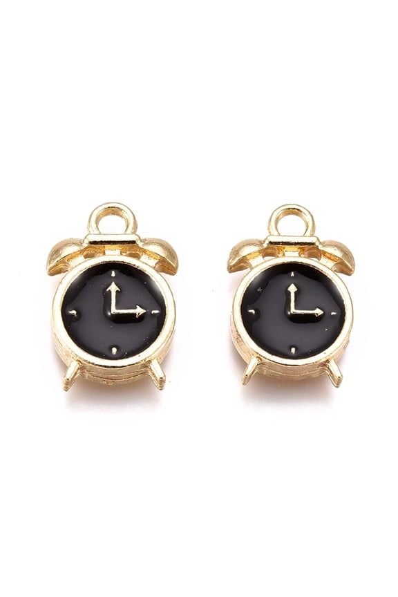 Alloy Enamel Pendants Clock Golden Black 16x10.5x3mm Hole: 2mm