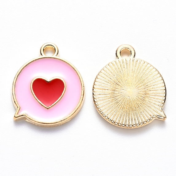 Alloy Enamel Pendants Flat Message Box with Heart Light Gold Pearl Pink 17x14x1.5mm Hole: 1.6mm 100pc