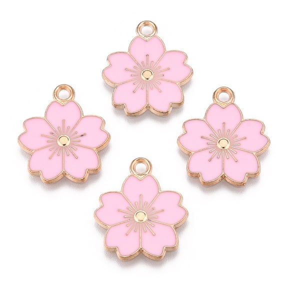 Alloy Enamel Pendants Flower Light golden Pearl Pink 20.5x17.5x1.5mm Hole: 2mm