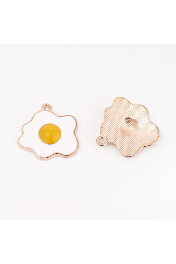 Alloy Enamel Pendants Fried Egg/Poached Egg White Light Gold 21.5x21.5x3.5mm Hole: 1.5mm