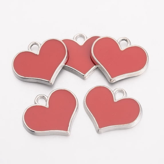 Alloy Enamel Pendants Heart Red Great For Mother's Day Gifts Making Lead Free Cadmium Free Nickel Free Platinum 1mm thickhole:1.5mm