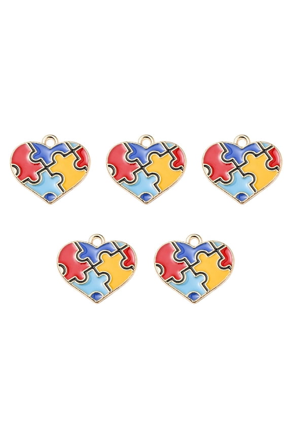 Alloy Enamel Pendants Heart with Puzzle Pattern Charm Colorful 19x20.5x1mm Hole: 2mm Alloy+Enamel