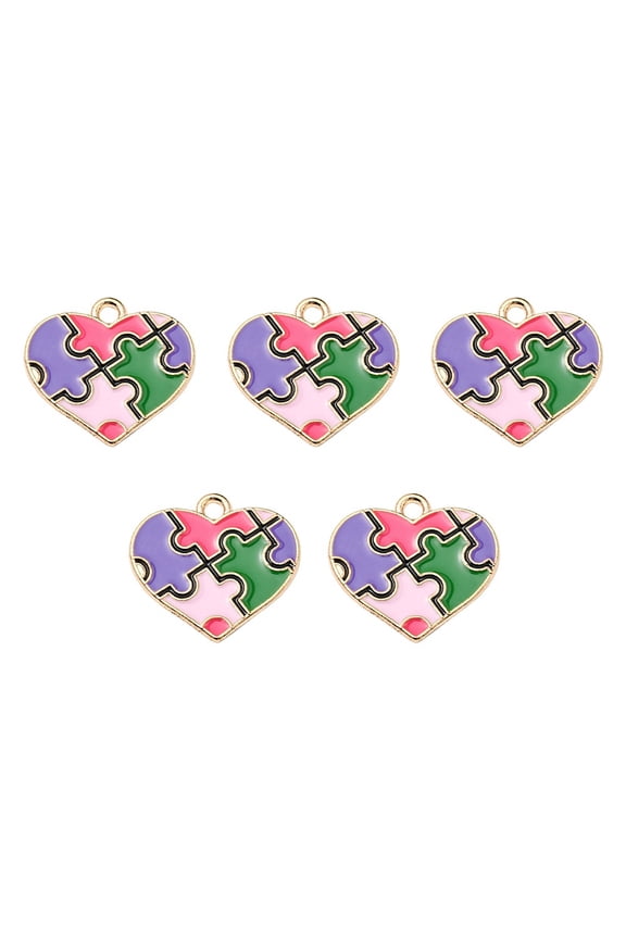Alloy Enamel Pendants Heart with Puzzle Pattern Charm Colorful 19x20.5x1mm Hole: 2mm