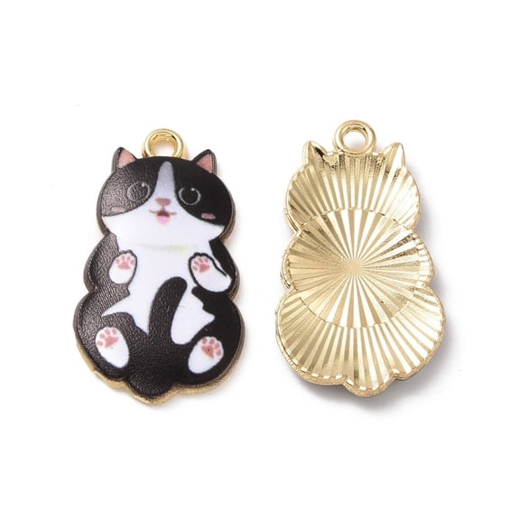 Alloy Enamel Pendants Light Gold Cat Black 25x14x2.3mm Hole: 1.6mm