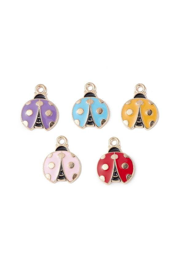 Alloy Enamel Pendants Light Gold Ladybug Charm Mixed Color 17.5x14x2mm Hole: 2mm for DIY