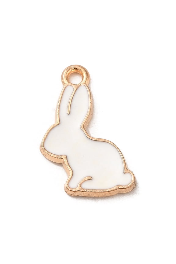 Alloy Enamel Pendants Light Gold Rabbit Charm White 17x11x1.5mm Hole: 1.5mm