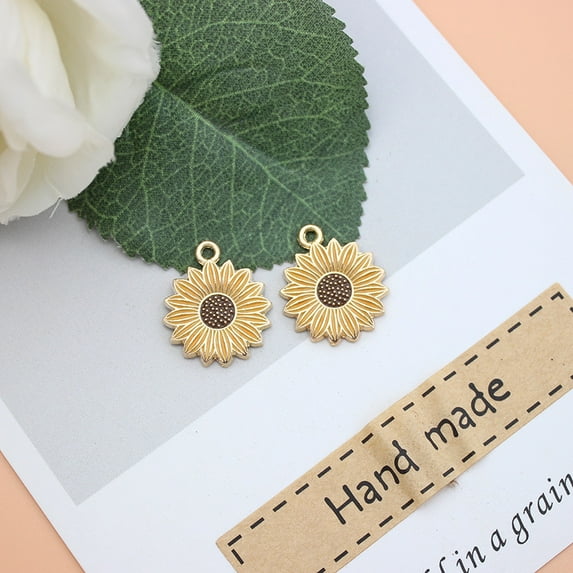 Alloy Enamel Pendants Light Gold Sunflower Bisque 21x18mm