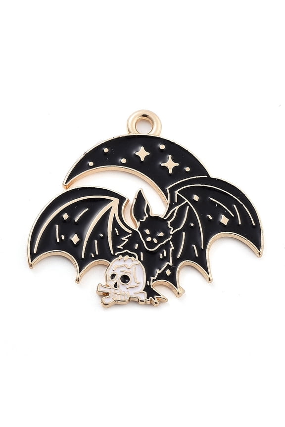 Alloy Enamel Pendants Light golden Bat Charm Moon 24x28x1mm Hole: 1.5mm