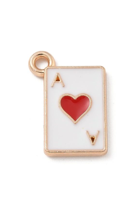 Alloy Enamel Pendants Light golden Cadmium Free & Lead Free Ace of Hearts Charm White 15.5x11x1.5mm Hole: 1.5mm