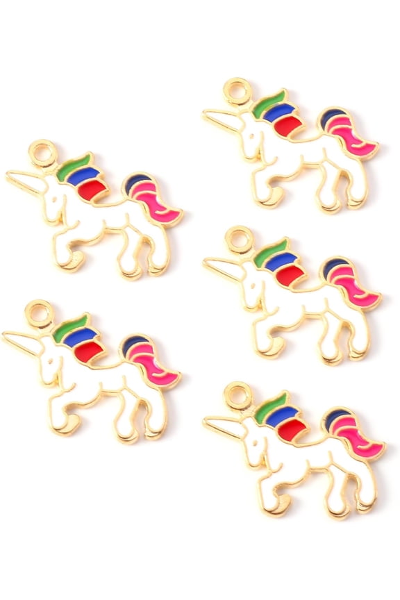 Alloy Enamel Pendants Light golden Cadmium Free & Lead Free Unicorn Deep Pink 20x22x1mm Hole: 1.8mm
