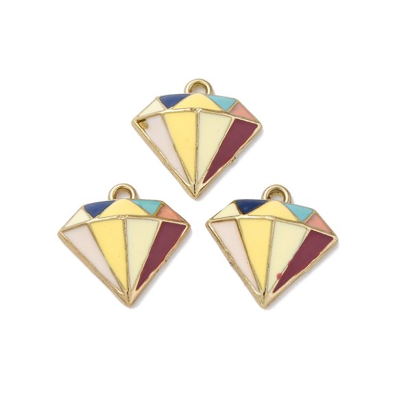 Alloy Enamel Pendants Light golden Diamond Charm Colorful 16x16.5x5.5mm Hole: 1.5mm