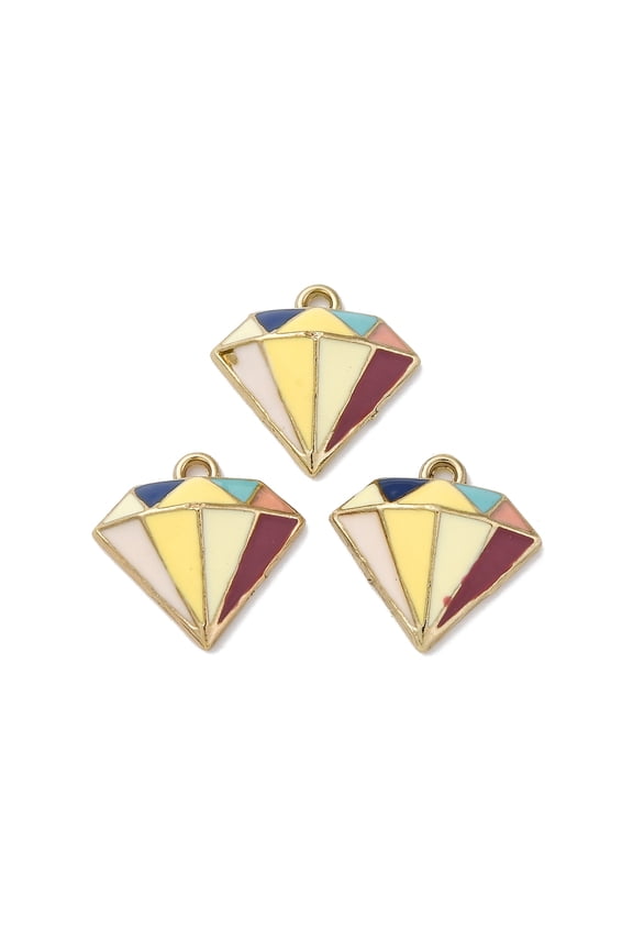 Alloy Enamel Pendants Light golden Diamond Charm Colorful 16x16.5x5.5mm Hole: 1.5mm